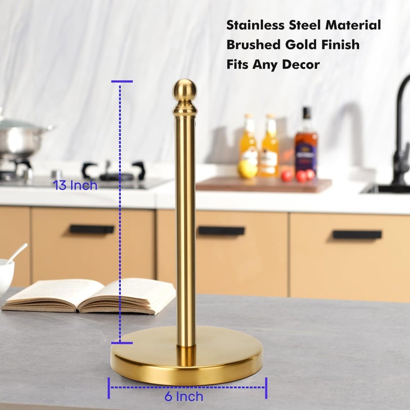 exilon Gold Paper Towel Holder Countertop, Standing Paper Towel Roll Holder for Kitchen Bathroom, with Weighted Base for One-Handed Operation (Gold) - Image 3